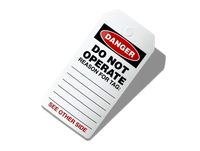 Pre Printed 'Maintenance Department' Lockout Tags