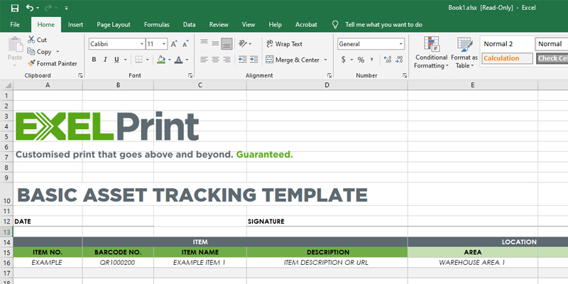 Basic Asset Tracking Free Template by EXELPrint