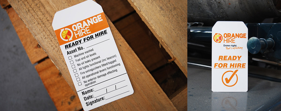 Orange Hire Tags by EXELPrint